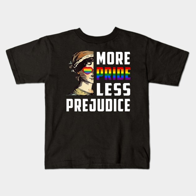 More Pride Less Prejudice LGBT Gay Proud Ally Pride Month Kids T-Shirt by Felix Rivera